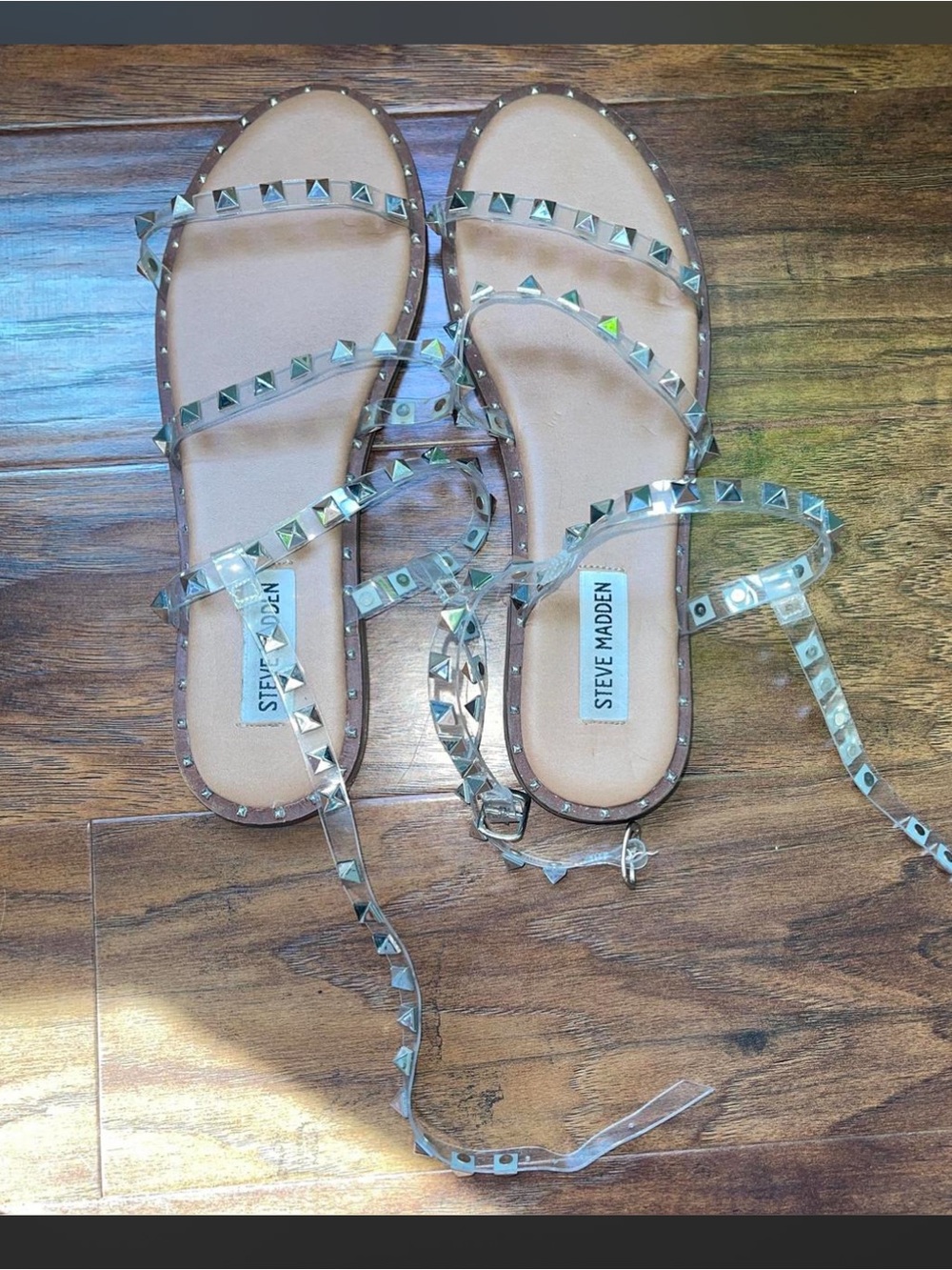 Steve Madden Clear Pyramid-Stud Lace-Up Sandals